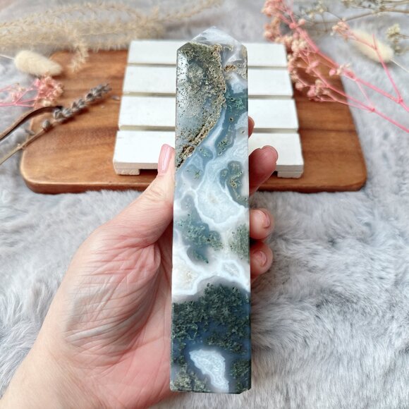Beautiful Moss Agate Tower Obelisk - Picture 5 of 9